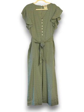 H.S. Sage Green Cotton Wide Leg Jumpsuit Ruffle Sleeve Size XL New Without Tags